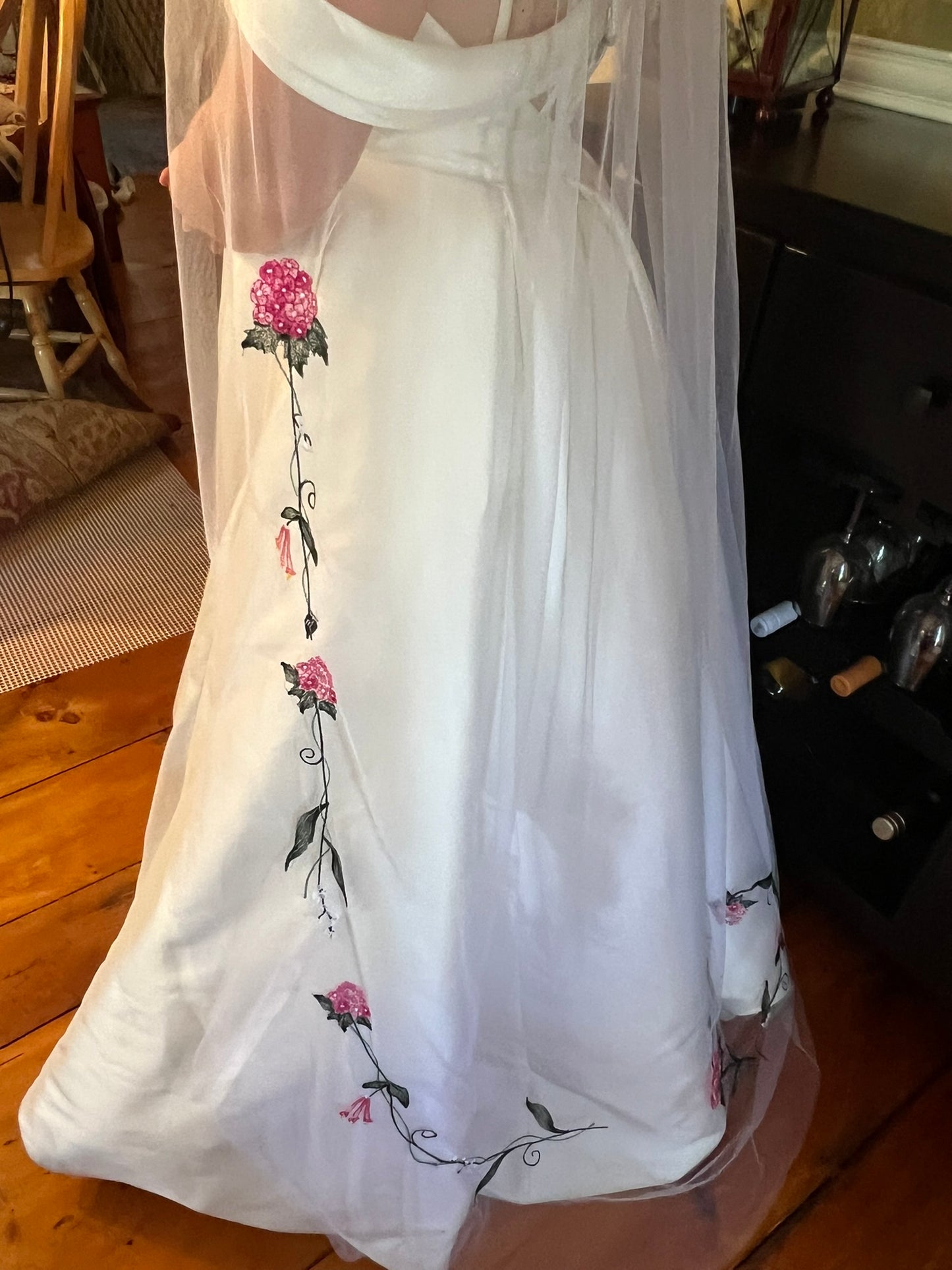 Pink Hydrangea Distinctive Embroidered Veil by Michele