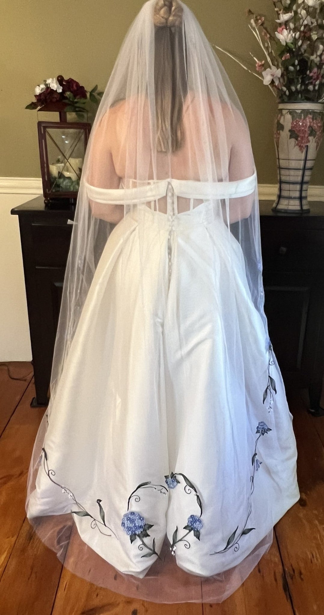 Blue Hydrangea Distinctive Embroidered Veil by Michele