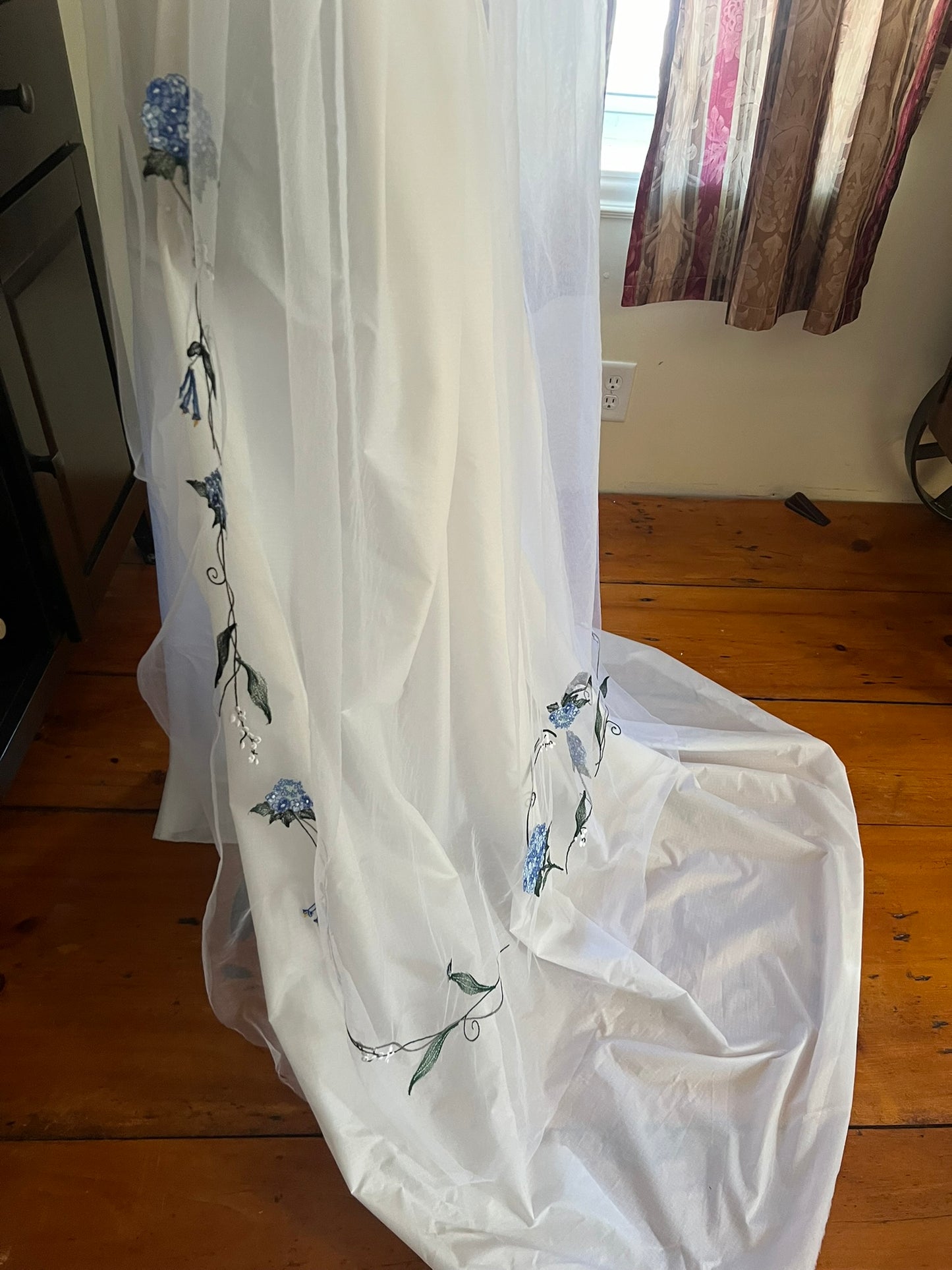Blue Hydrangea Distinctive Embroidered Veil by Michele