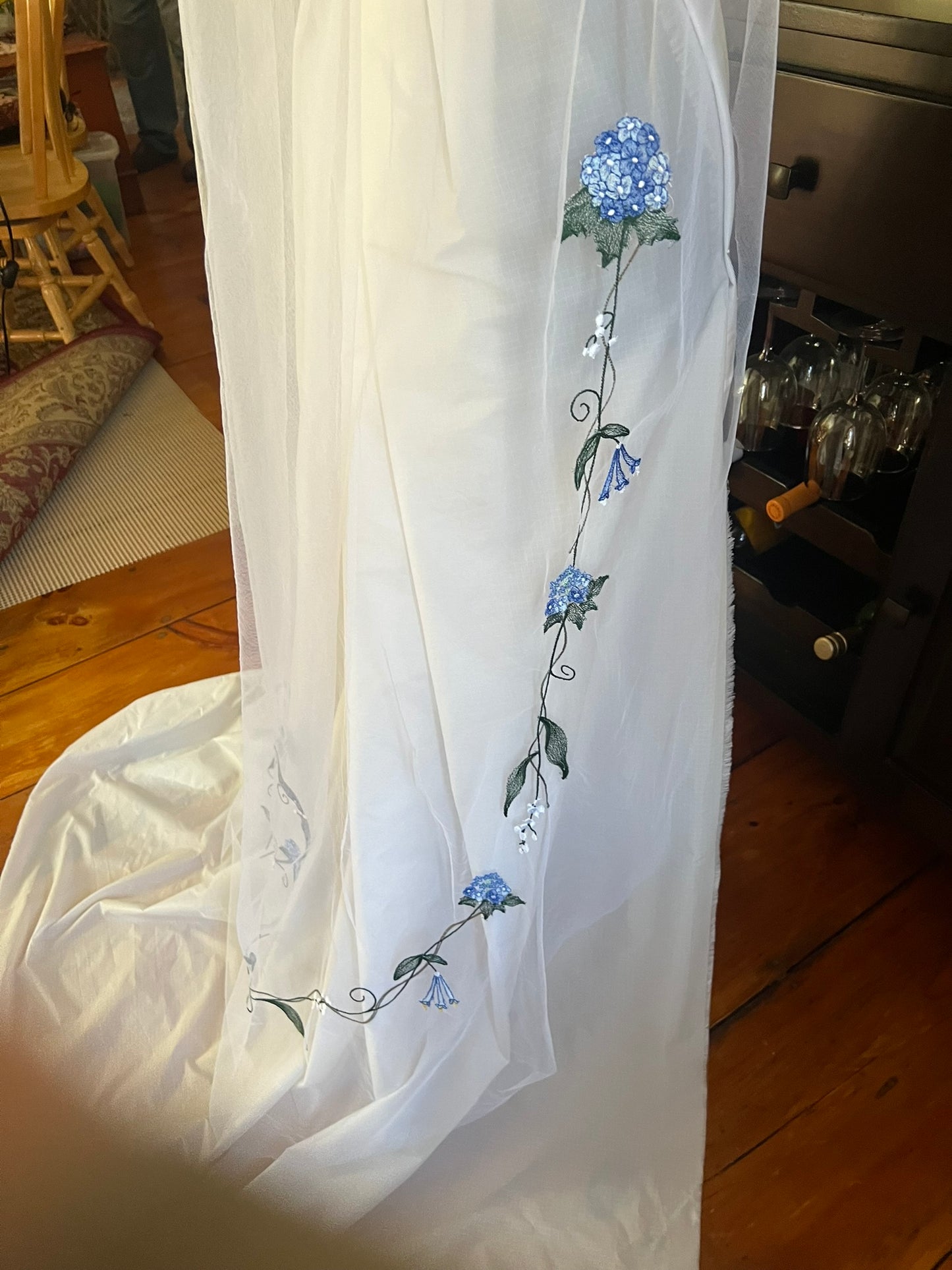 Blue Hydrangea Distinctive Embroidered Veil by Michele