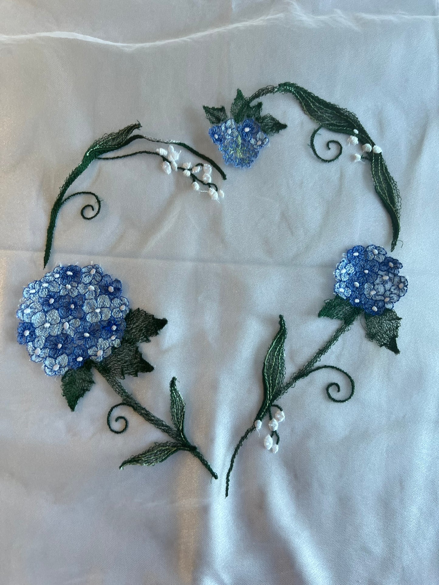 Blue Hydrangea Distinctive Embroidered Veil by Michele