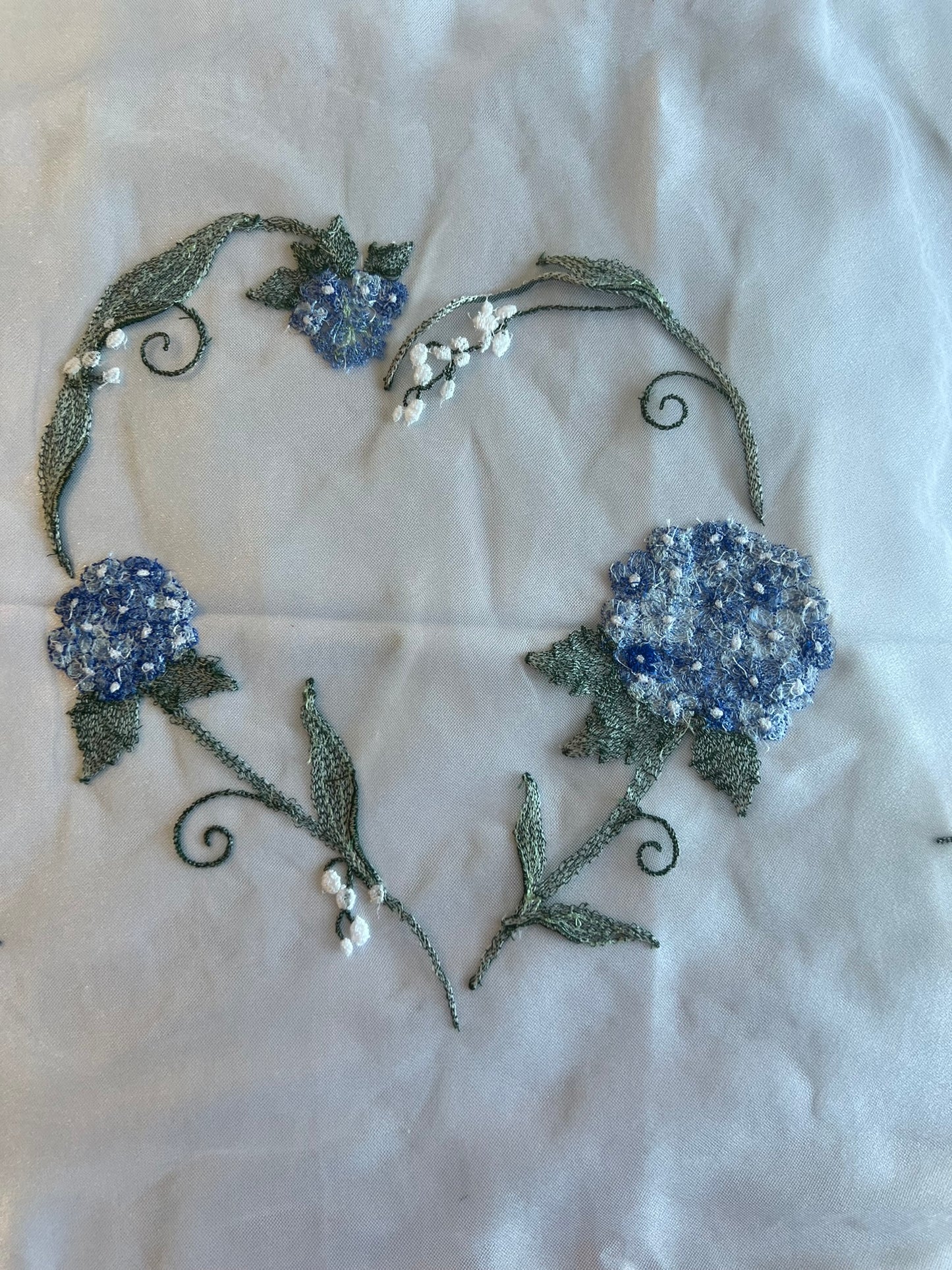 Blue Hydrangea Distinctive Embroidered Veil by Michele