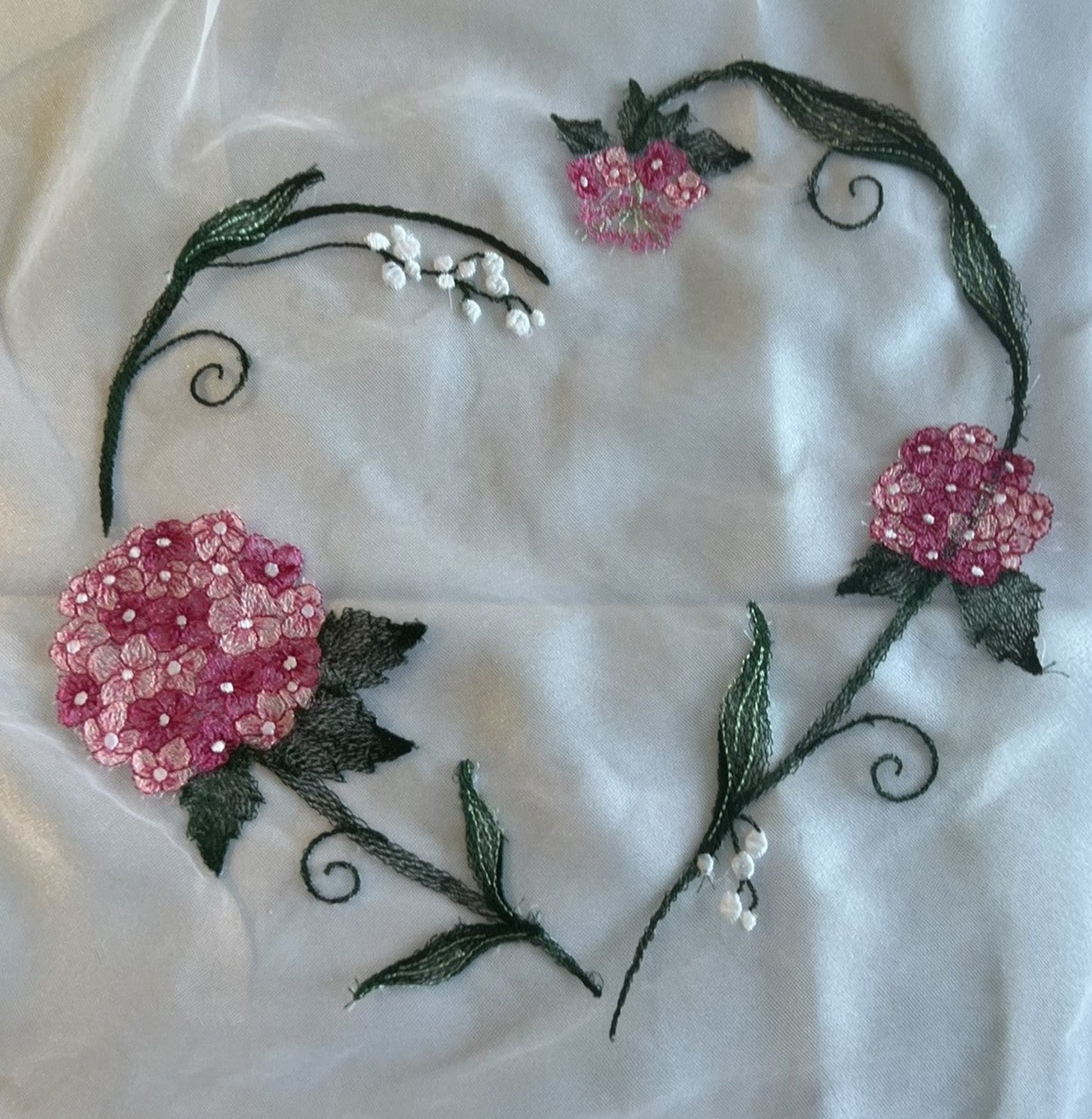 Pink Hydrangea Distinctive Embroidered Veil by Michele
