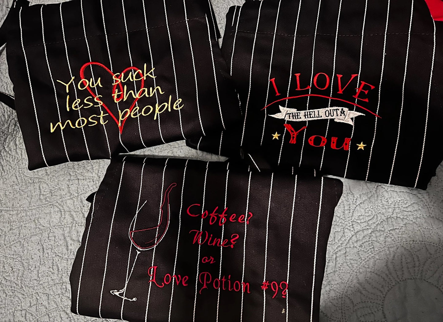 Dinner is Poured Embroidered Apron - 5 Colors - Choose Red or White Wine - A Fun Message for your Favorite Chef! Can Also be personalized