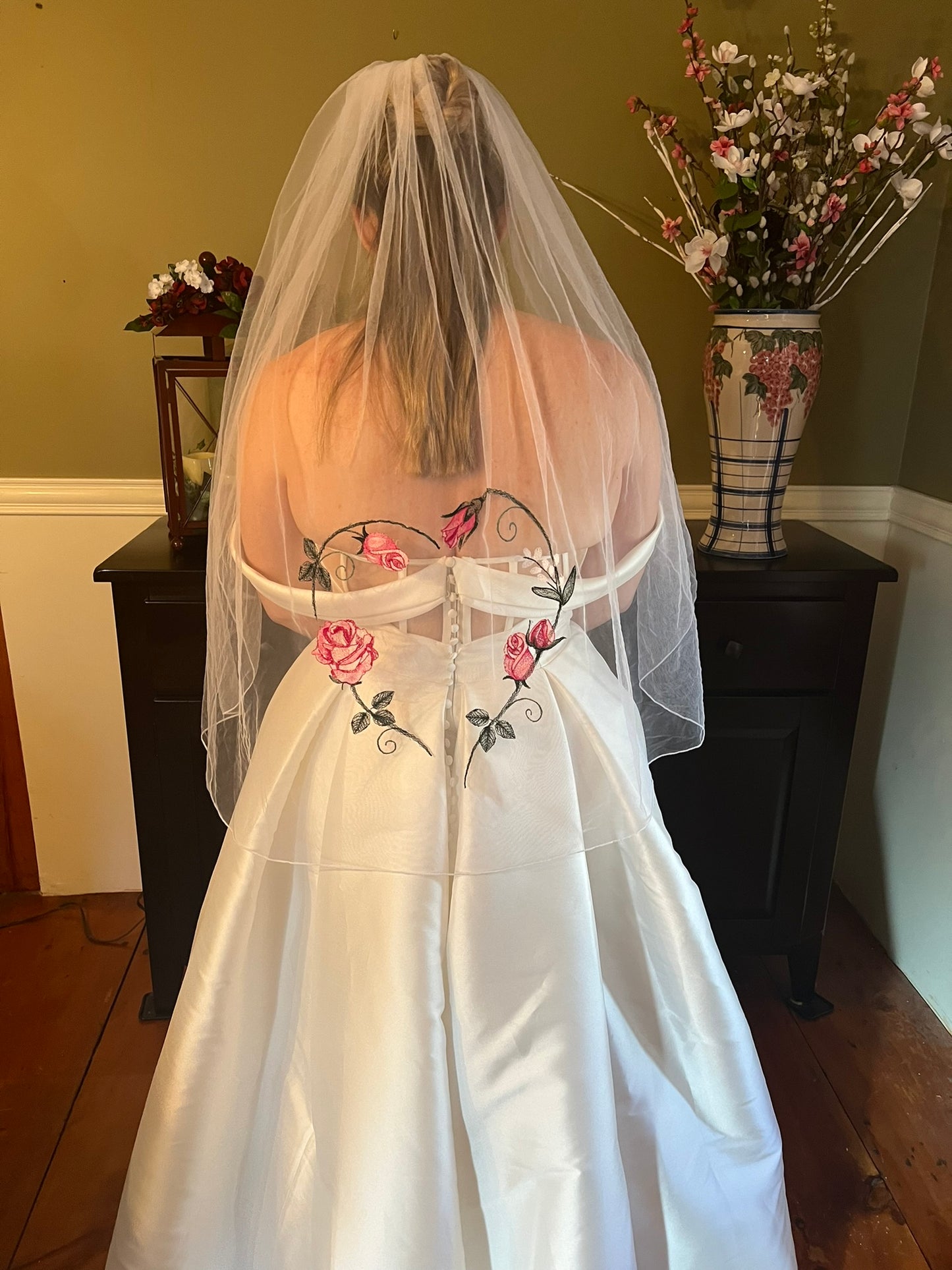 Pink Rose Distinctive Embroidered Veil by Michele
