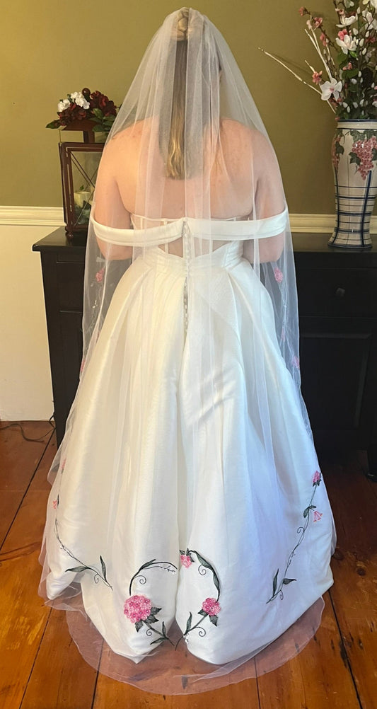 Pink Hydrangea Distinctive Embroidered Veil by Michele