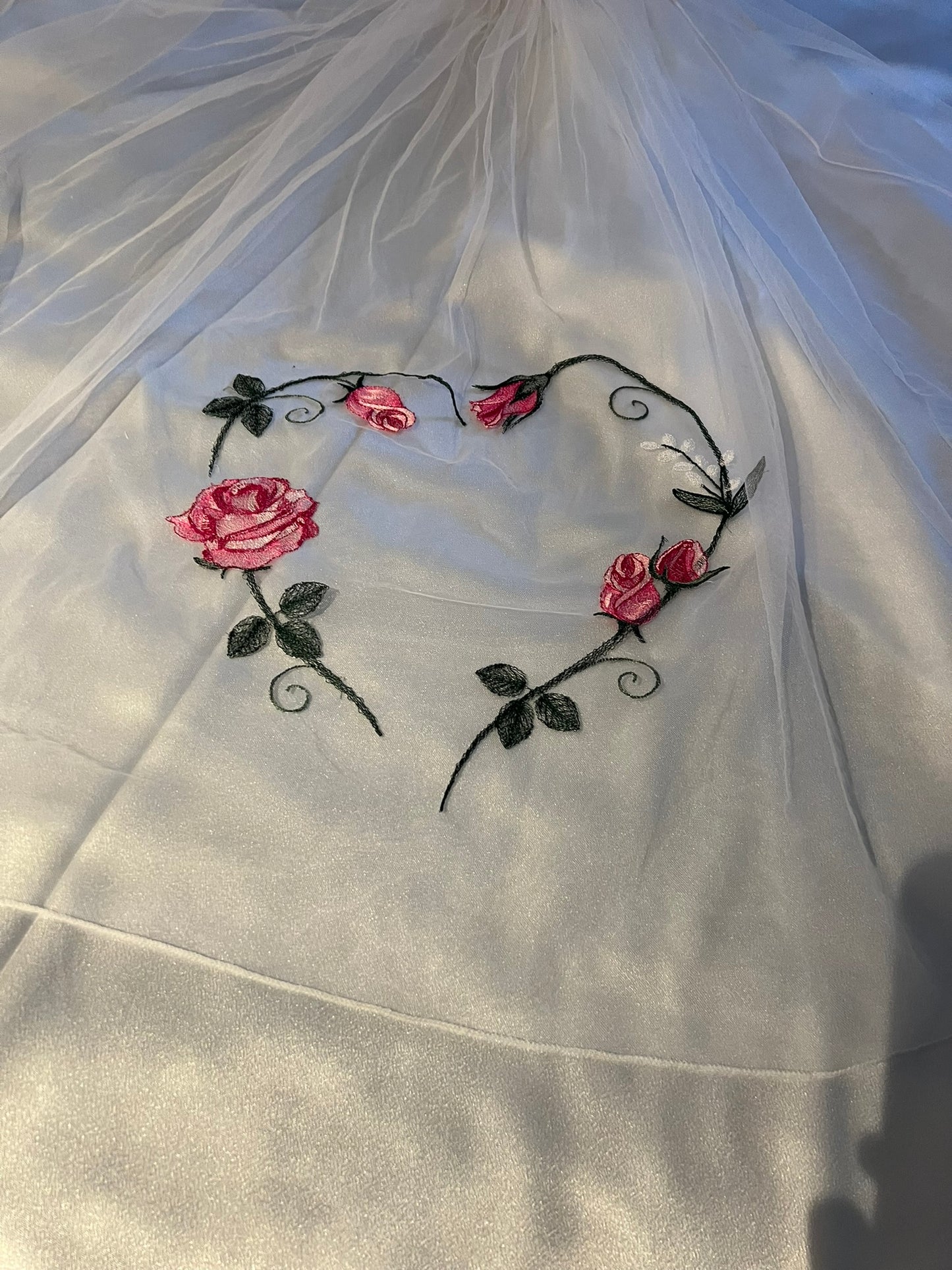 Pink Rose Distinctive Embroidered Veil by Michele