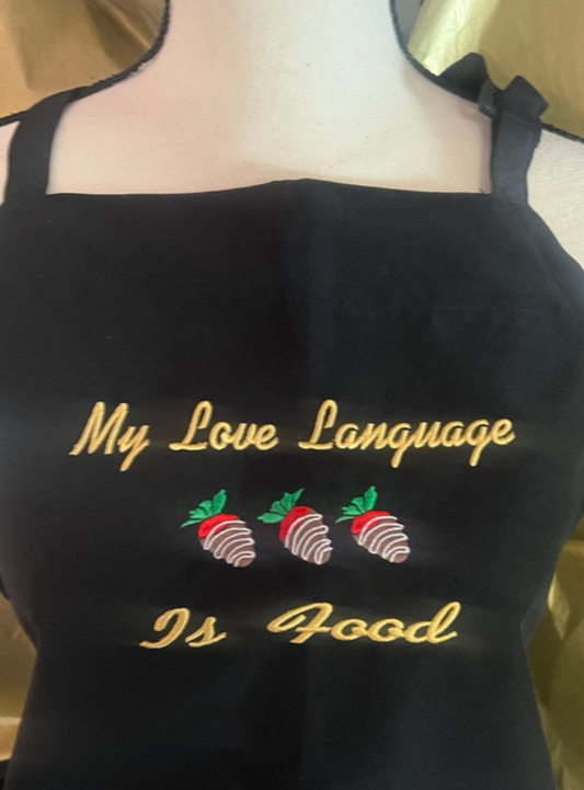 Embroidered Unisex Apron - My Love Language is Food! - 7 Colors- Great Gift!